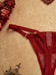 PinupPomp Ladies' Contrast Lace Mesh G-String Sexy Lingerie - Burgundy - View 4
