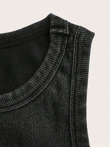 Slaydiva Plus Size Summer Casual Washed Padded Tank Top - Black - View 6
