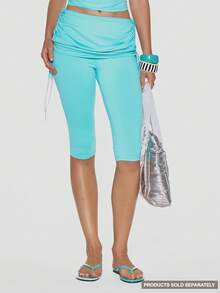 MUSERA Foldover Ruched Tie Side Waist Fitted Capri Pants Leggings Coord Bottoms Only Summer Holiday Festival Cute Going Out Vacation Girly Y2k Bad Timing - Blue - View 2