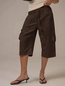 MUSERA Cargo Tie Waist Capri Pants Spring Summer Cute Cosy Cottage Core Spring Dew Casual - Chocolate Brown - View 2