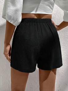 SHEIN Clasi Women's Casual 100 Cotton Woven Shorts Spring/Summer Vacation Sage Green Black 2 Pieces Set - Olive Green - View 2