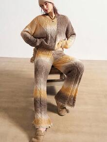 Bohemela Pantalon en tricot de câble torsadé dégradé vintage - Champagne - Voir 6