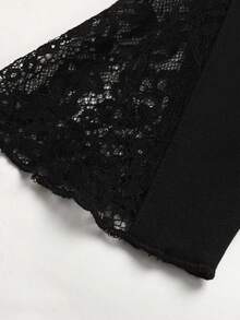 SHEIN Tween Girl Tween Girls Solid Color Lace Patchwork Flared Sleeve Asymmetric T-Shirt - Black - View 7