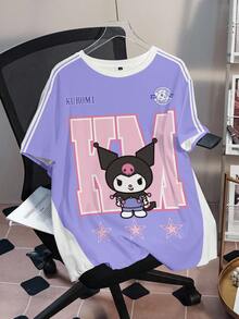 HELLO KITTY AND FRIENDS | SHEIN 大尺碼女款休閒卡通印花圓領短袖T恤 - 白色 - 查看 1