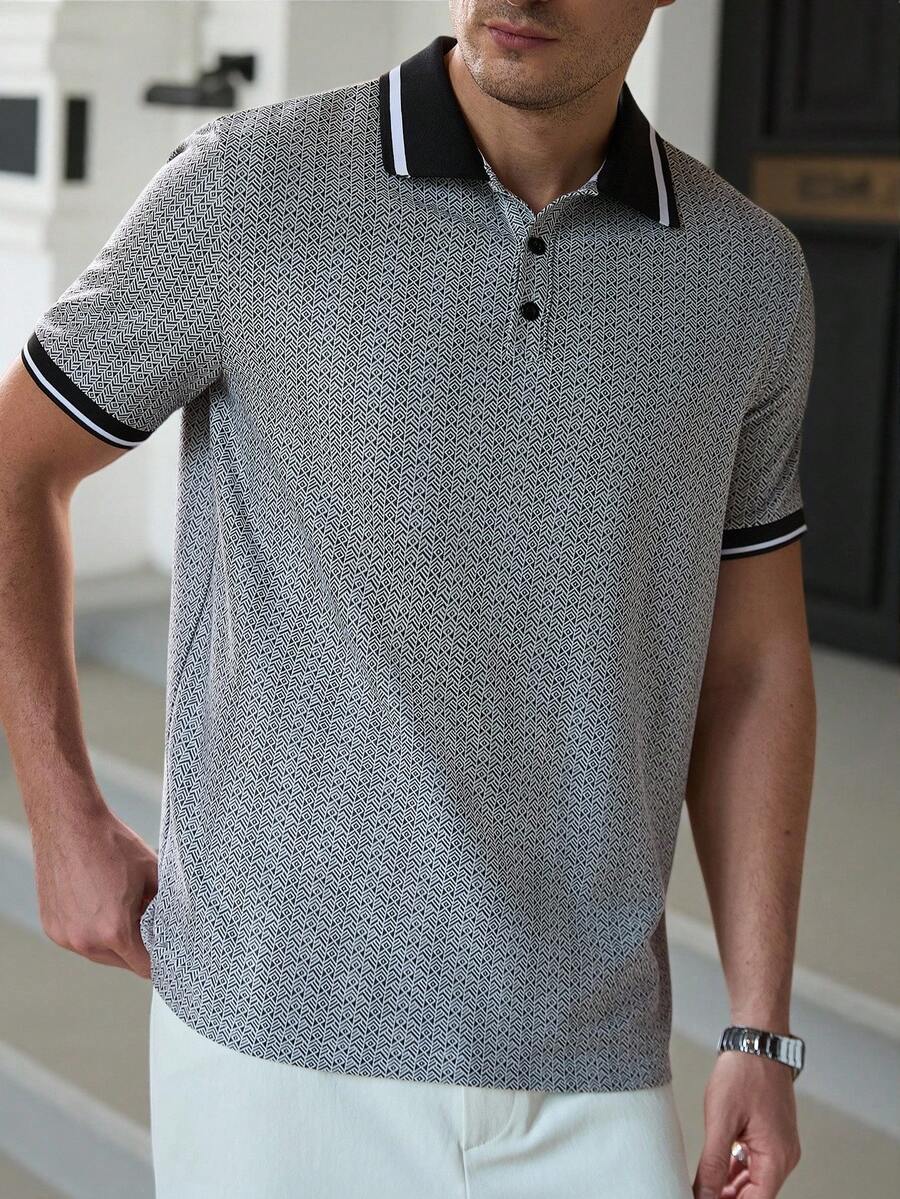 Manfinity Bizformal Men's Casual Business Colorblock Short Sleeve Polo Shirt - Black - View 1
