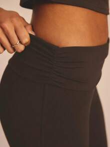 Aralina 2 Pieces Set Leisurewear Active Spring Summer Exercise Vacation Beach Short Sleeve Fitted T-Shirt Fitted Capri Legging Pant Two Pieces Set - Chocolate Brown - View 6