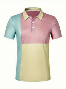 Manfinity Dauomo Camisa polo de botones para hombre con bloqueo de color para el verano - Multicolor - Ver 4