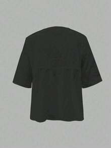 SHEIN 大码休闲宽松纯色夏季女式衬衫 - 黑色 - 查看 2