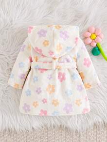 Cozy Pixies 新生兒男嬰女嬰花卉圖案保暖內裡加厚翻領長袖繫帶睡袍 秋季 - 彩色 - 查看 3