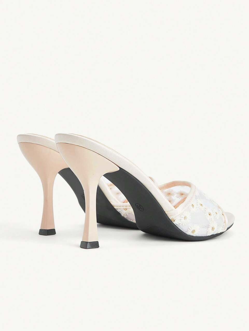 CUCCOO CHICEST Women's Shoes Stiletto Round Toe Embroidered Mesh High Heels Apricot Satin High Heels Sandals Fashion Elegant Slingbacks Dating Afternoon Tea Party Summer