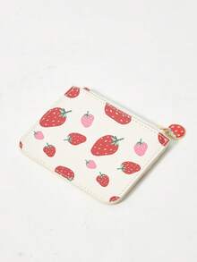 ROMWE Kawaii Paquete de tarjetas de almacenamiento multicapa con estampado de fresas - Blanco y rojo - Ver 4