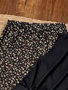 Elaquor Plus Size Women's Solid Color Round Neck Cap Sleeve Waist Knot Top Floral Wide Leg Pants Casual Elegant 2-Piece Set Brunch Office Dinner Black - Black - View 5