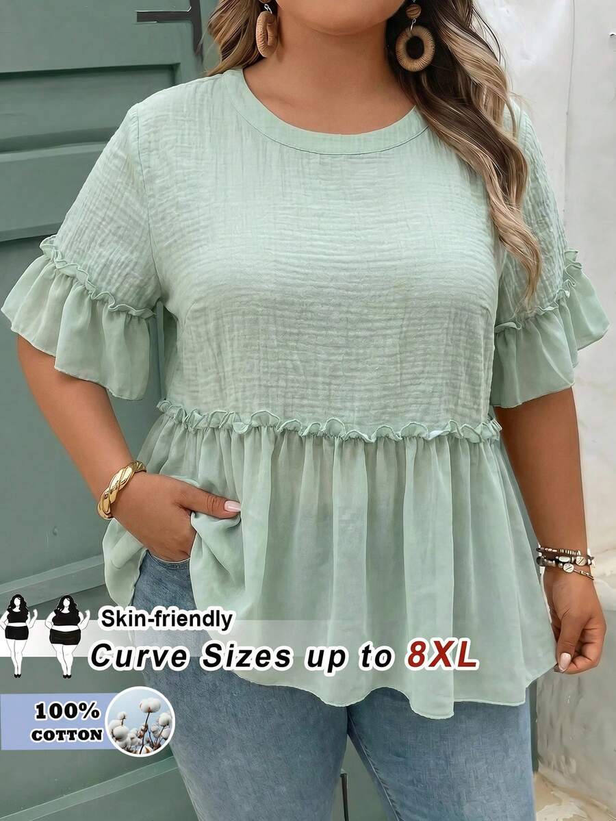 SHEIN CURVE+ Plus Size Women's Round Neck Short Sleeve Casual Elegant ...