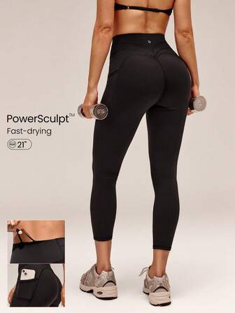 GLOWMODE 21 英寸 Powersculpt™ Goal Getter 可调节抽绳腰部提臀紧身裤带侧袋高强度健身跑步训练健身房