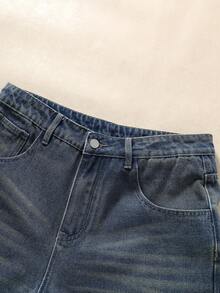 ROMWE MEN Jeans bordados estilo japonés para hombre - Azul - Ver 4