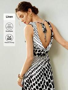 Uhlyne Uhlyne Vestido sin espalda elegante de mujer con estampado de lunares y efecto degradado, nuevo estilo de verano - Blanco y Negro - Ver 2