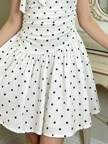 Tween Girl Halter Neck Sleeveless Polka Dot Dress - Multicolor - View 6
