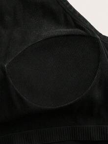 Slaydiva Plus Size Women's Solid Color Square Neck Tank Top With Washed Padded Chest - Black - View 4
