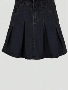 Girls' Denim Skirt 2026 Summer New Arrival Casual Preppy Style Black Summer Denim Pleated Mini Skirt Elastic Waist Design Versatile A-Line Denim Skirt Suitable For Daily Outings Summer Vacation School Commute Outdoor Gatherings Home And More - Black - View 6