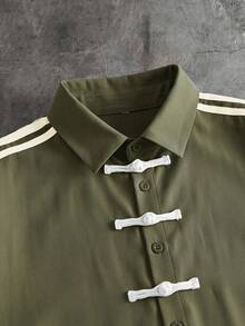 AXEPEAK Camisa casual de hombre con bloques de color y rayas, para verano - Verde - Ver 3