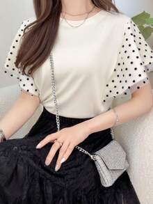 FRIFUL Women's Wavy Ruffle Edge Striped Loose Color Block Short Sleeve T-Shirt, Summer Top For Women - Apricot - View 5