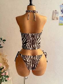 Soleia Set Baju Renang Wanita Motif Zebra Vintage, Cocok untuk Jalan-jalan, Liburan Pantai, Gaya Chic, Pesta Kapal Pesiar, Baju Renang Liburan untuk Wanita - MultiWarna - View 2