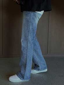 DAZY Long Washed Blue Slightly Loose Straight Leg Men's Jeans - Blue - View 3