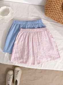 Tween Girl 休閒度假風 梭織條紋寬鬆短褲 2件/套 - 彩色 - 查看 6