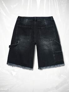 Manfinity Roughcore Men's Casual Street Wear Distressed Washed Denim Shorts, Holiday - Black - View 2