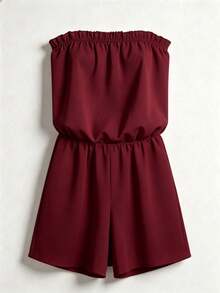 Swim Vcay Women's Solid Color Pleated Casual Daily Outing Cover-Up Strapless Romper - Burgundy - View 6