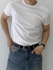 DAZY Men's Solid White Slightly Loose Short Sleeve T-Shirt, Summer - White - View 7
