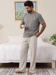 DAZY Conjunto de camiseta y pantalones de unicolor para hombre, ropa de casa de verano - Multicolor - Ver 5