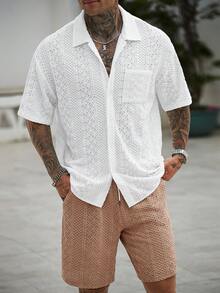 Manfinity CasualCool 男士夏季休闲衬衫短裤套装 - 彩色 - 查看 3