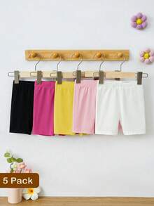 SHEIN 5pcs/Set Young Girl Elastic Waist Base Layer Shorts - Multicolor - View 2