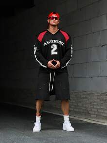 DAZY 春夏網眼布料字母印花運動風拼接撞色男士T恤 - 彩色 - 查看 4