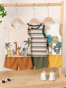 Conjunto de 3 piezas de camisetas sin mangas casuales, simples y cómodas para niños y jóvenes, adecuadas para primavera y verano - Multicolor - Ver 7