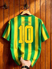 Manfinity Campus Court 男士 Brasilia 綠黃條紋足球 T-shirt，世界盃巴西球迷上衣，適合賽事、聚會、旅行與日常穿著，假日款 - 彩色 - 查看 4