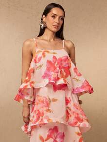 Silquee Pink Floral Maxi Dress Layered Design With Exaggerated Ruffles Elegant European Jamican Sexy Tropical Wedding Summer Mother Of The Bride - Light Yellow - View 5