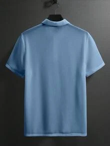 Manfinity Homme 男士纯色夏季 Polo 衫，适合高尔夫运动 - 藍色 - 查看 2