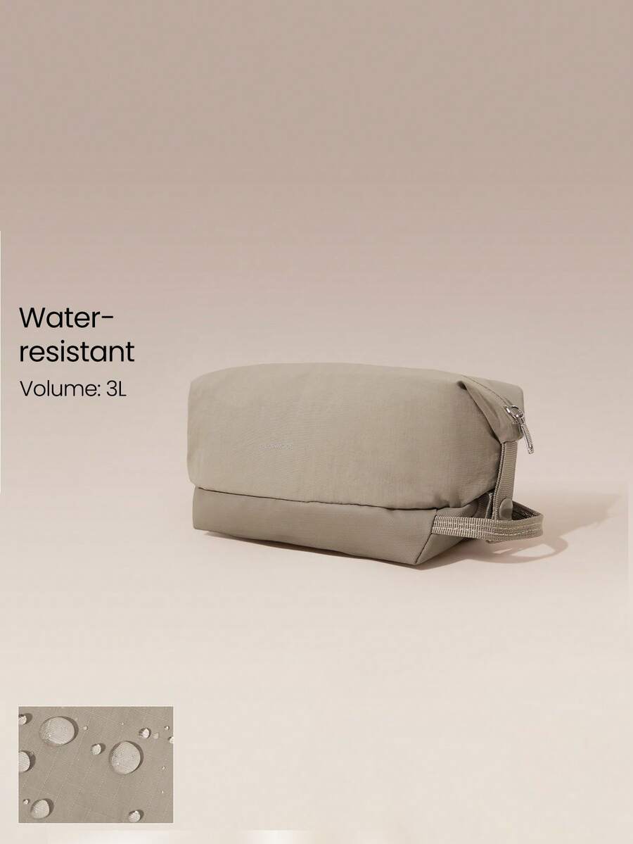 GLOWMODE Bolsa de aseo impermeable CompactGo pequeña de 3L, bolsa de viaje resistente al agua con compartimento con cremallera, base antideslizante, ligera, organizadora para viajes, gimnasio y transporte - Caqui - Ver 1