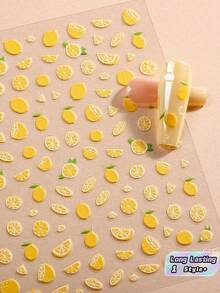 1 PC Adesivo de Arte de Unhas com Efeito Relevo 5D de Fruta Cítrica Amarelo Limão de Longa Duração e Fácil Aplicação para Primavera Verão DIY em Casa Decalques de Unhas para Mulheres Adesivos de Manicure Arte de Unhas de Verão - Multicolorido - Visão 1