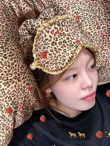 Joivida Leopard Print Satin Sleep Eye Mask, Retro Ruffled Edge Double-Sided Color Block Eye Cover, Light Blocking Soft Silk Eye Shade With Lace Trim, Comfortable Adjustable Blindfold For Women Girls, Cute Aesthetic Night Nap Travel Sleep Aid Accessory - multicolor - View 9