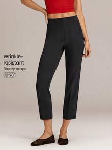 GLOWMODE Wrinkle-Resistant Stretchy Easy Pull-On High-Rise Waist Tapered Work Pants With Side Pockets Daily Casual Office  Spring Summer - Black - View 1