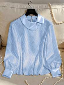 Franclia Blusa elegante de mujer talla grande con lunares brillantes - Azul - Ver 3