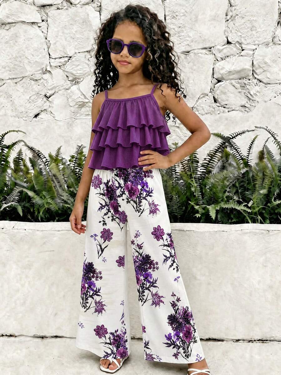 Squishy Halter Top Summer Tops Graphic Pants Suit - Multicolor - View 1