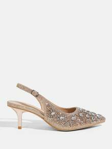 CUCCOO TILAWA Women's Fashion Electroplated And Glass Rhinestone Pointed Silver Women's High-Heeled Shoes, Suitable For Going Out, Banquets, Parties And Other Activities - Champagne - View 2