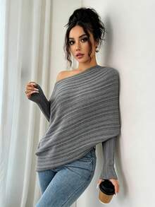 Selianne Suéter asimétrico con mangas tipo murciélago - Gris - Ver 3