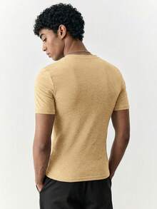 SWAVVY Men's Summer Casual Slim Fit Short Sleeve T-Shirt Standard Size Light Grey Plain - Khaki - View 6