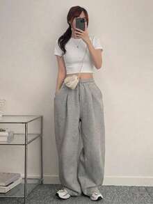 DAZY 女款素色修身百搭日常休閒短袖上衣 - 白色 - 查看 7