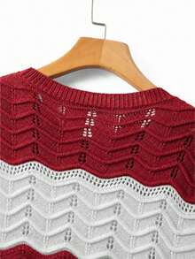 EGENSIO Men's Burgundy Wavy Design Crew Neck Short Sleeve Knit Top Vacation Summer Casual Street Wear - Red - View 7
